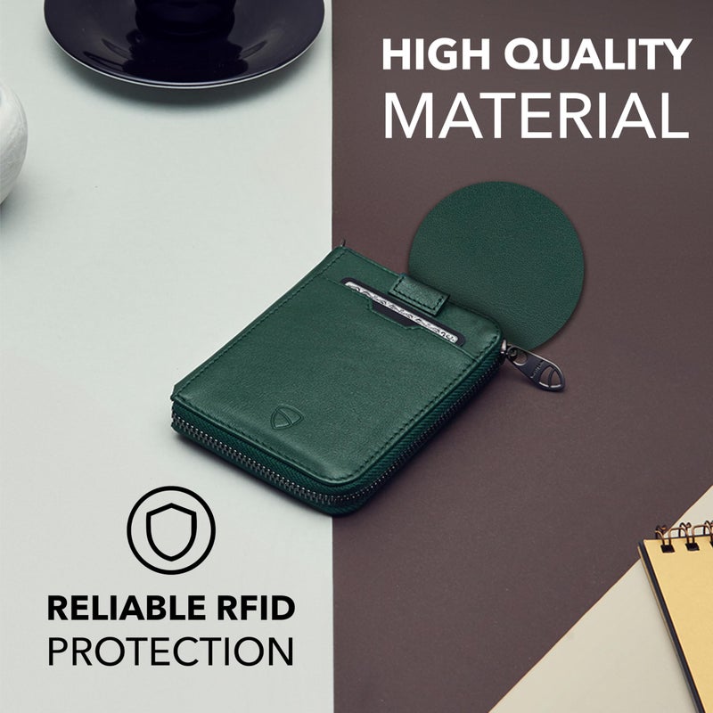 Vaultskin محفظة فولتسكن سليم مينيماليست لحجب RFID للرجال - محافظ جلدية بسحاب للرجال والنساء مع جيب للعملات، حامل بطاقات وجيب أمامي، هدية مثالية (أخضر، نوتينغ هيل) - Image 3
